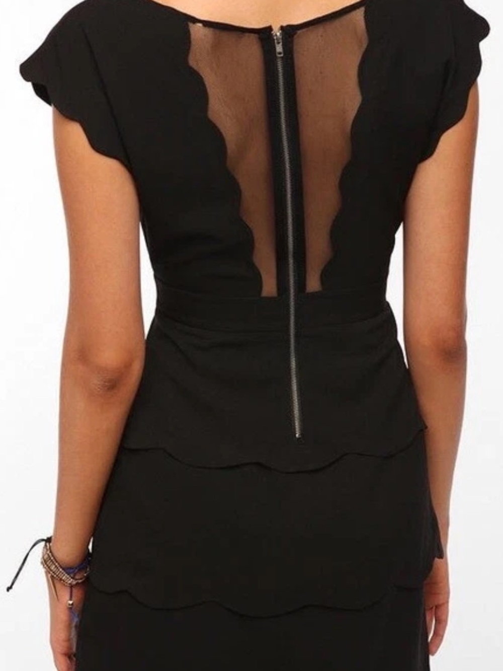 Coincidence & Chance Black Scallop Sheath Dress with Mesh V-Neck - Picture 3 of 11